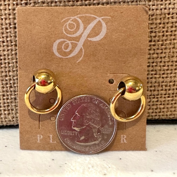 NWT Earrings by Plunder- gold tone post back with small circle dangle - Picture 2 of 6
